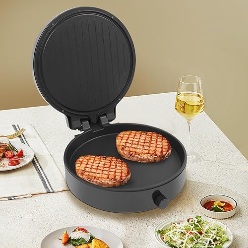 Miniatura 4 de Parrilla eléctrica de doble cara de 1400 W y prensa Panini, máquina de panqueques antiadherente de 12.6 pulgadas con temperatura ajustable (32-482
