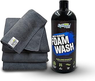 SOFTSPUN Microfiber 1 LTR Car Shampoo Combo 40x40cm 340gsm 4pcs Grey! Car & Bike Premium Liquid Shampoo Combo | Extra Suds, Removes Tough Dirt & Grime | pH Neutral | Works with Bucket &Foam Cannon.
