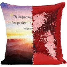 Fabulous Cushion with Sequin Cover Red Winston Churchill To Improve Inspirational Quote Motivation