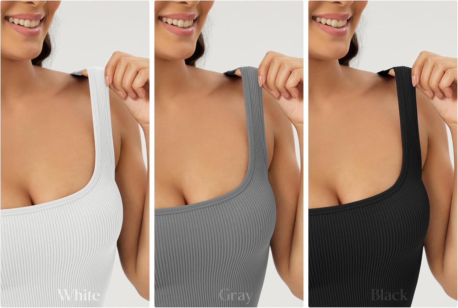 3-Pack Seamless Square Neck Crop Tank for Women Ribbed Knit Soft Low Back Cropped Tops image 5