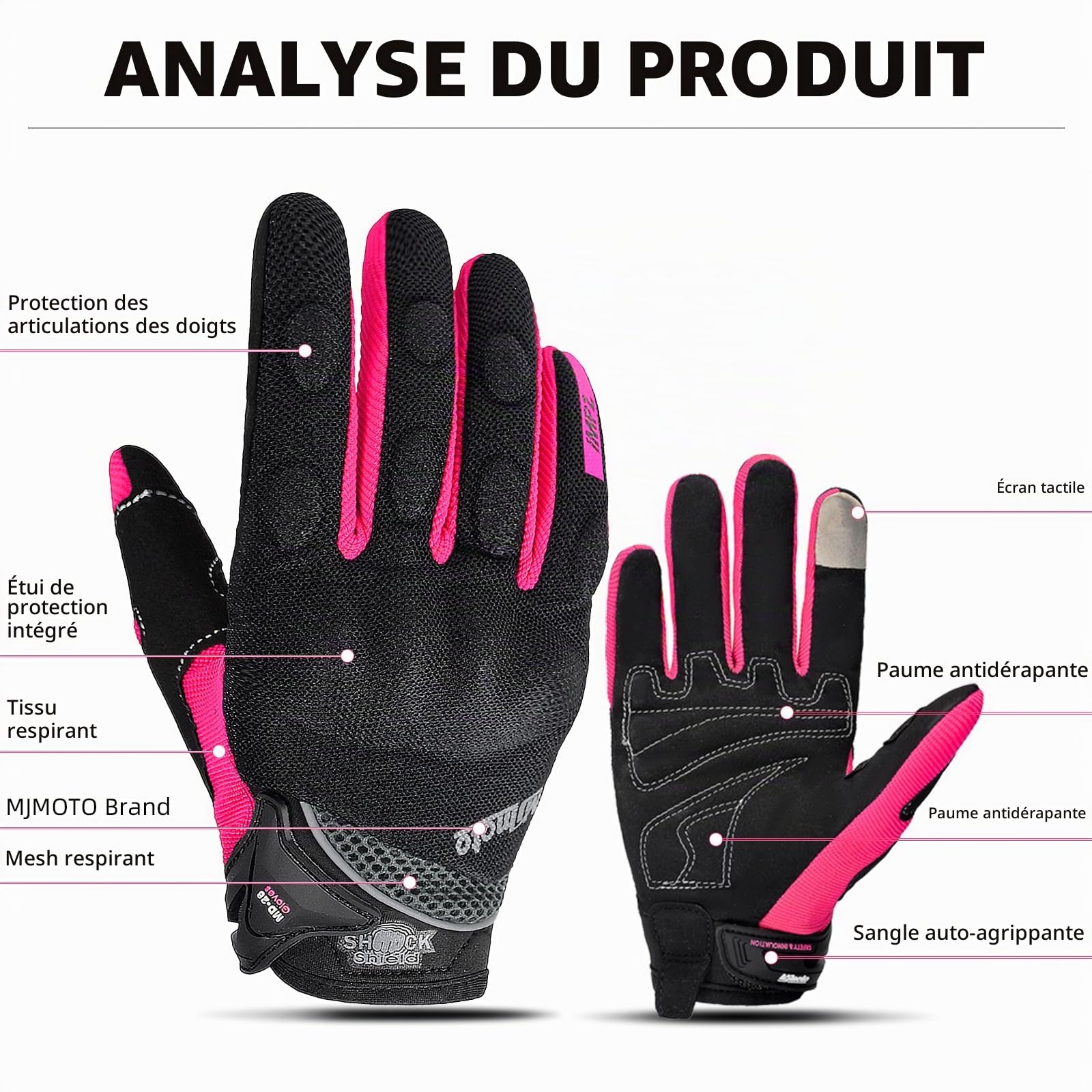 Gants de Moto en Maille Respirante, Écran Tactile, Protection Antidérapante, pour Femmes, Motocross, BMX, VTT, Course sur Route