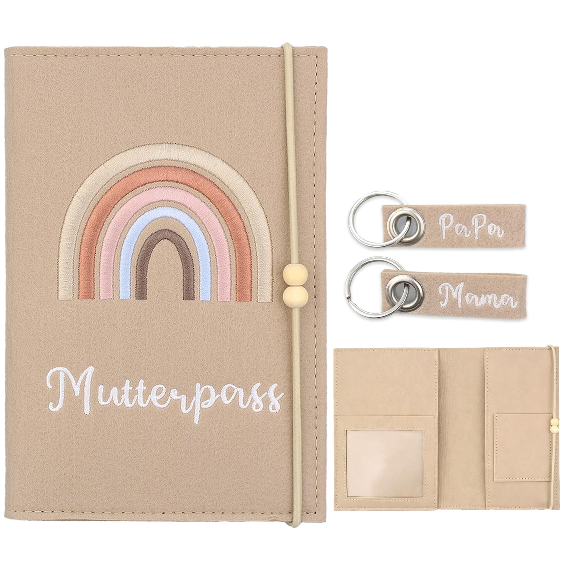 1pcs Impfpass Hülle aus Filz, Handgefertigte Mutterpasshülle, Schutzhülle für Impfausweis, Mutter Kind Pass mit Fächern für Ultraschallbild, Handmade (Khaki)