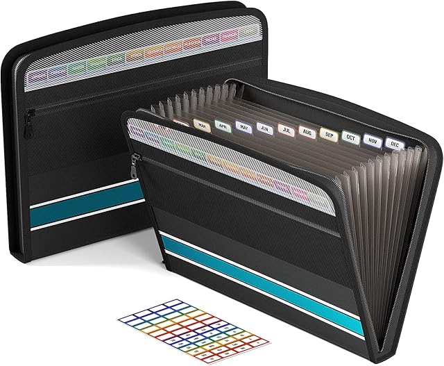 ABC life Expanding File Organiser with Upgrade Blue Stripe,13 Pocket A4 Accordion File Folder Document Organiser Expanding File Folder with Zipper Closure/Label,Expandable Folder Organiser File Wallet