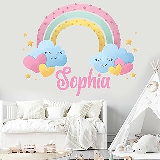 Rainbow Custom Name Wall Decal - Girls Wall Decor - WM169. Custom Name Removable Nursery Wall Decal for Girls - Mural Wall Decal for Kids