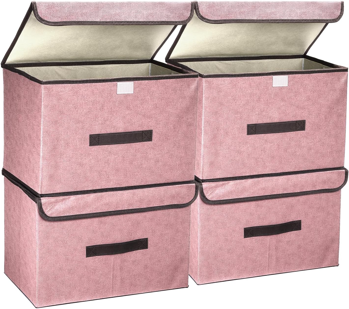 PATIKIL Fabric Collapsible Storage Bin 10.2 x 7.5 x 6.3 Inch, 4 Pcs Foldable Storage Box Cube with Lids and Handle Organizer Container for Home Bedroom Closet Clothes, Pink