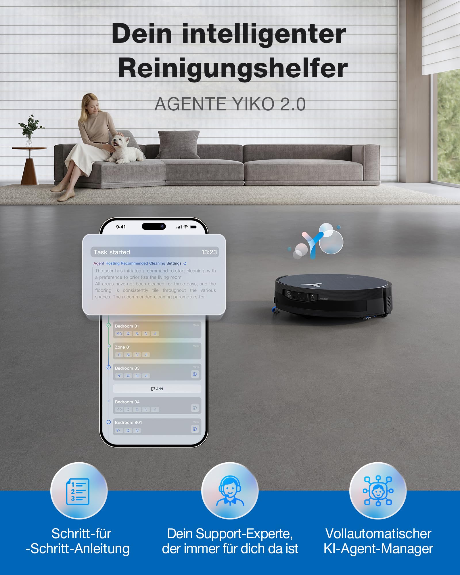 ECOVACS X12 OMNICYCLONE Saugroboter mit Wischfunktion, Blast & 22.000 Pa, FocusJet-System zur Fleckenvorlösung, OZMO Roller 3.0, Ausfahrender Wischmopp, PureCyclone 2.0 Auto-Entleerung, Silberschwarz