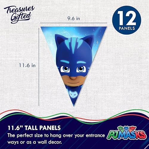 Miniatura 2 de Treasures Gifted Paquete de 2 banderines de cumpleaños con licencia oficial de PJ Masks - Cartel de PJ Masks - Suministros para fiesta de cumpleaños