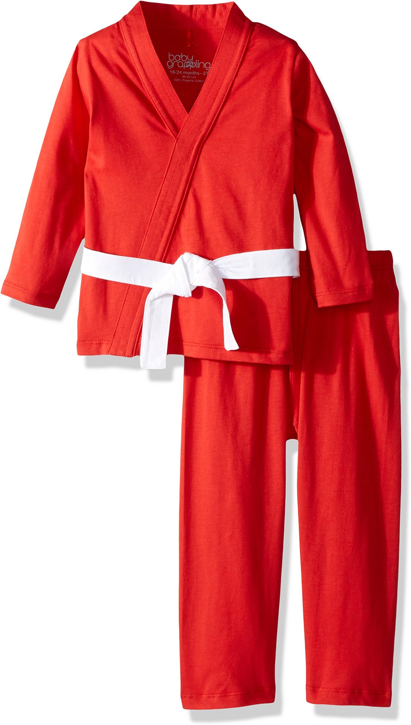 Baby Grappling Organic BJJ Jiu-Jitsu Baby Gi Playsuit, Red with White Belt, 3-4 Years 4T