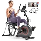 Smart Heavy-Duty Recumbent Bike w/Wide Cushioned Seat & Back, Indoor Cycling Machine for Adult/Seniors Home Exercise, Free SunnyFit App Connect, Optional Workout Training Bands