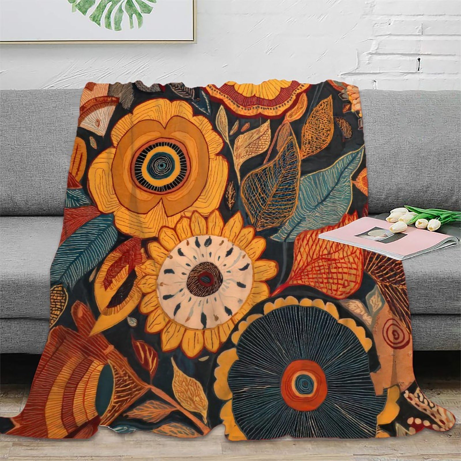 Couverture polaire microfibre douce contre le froid imprimé fleurs 3D