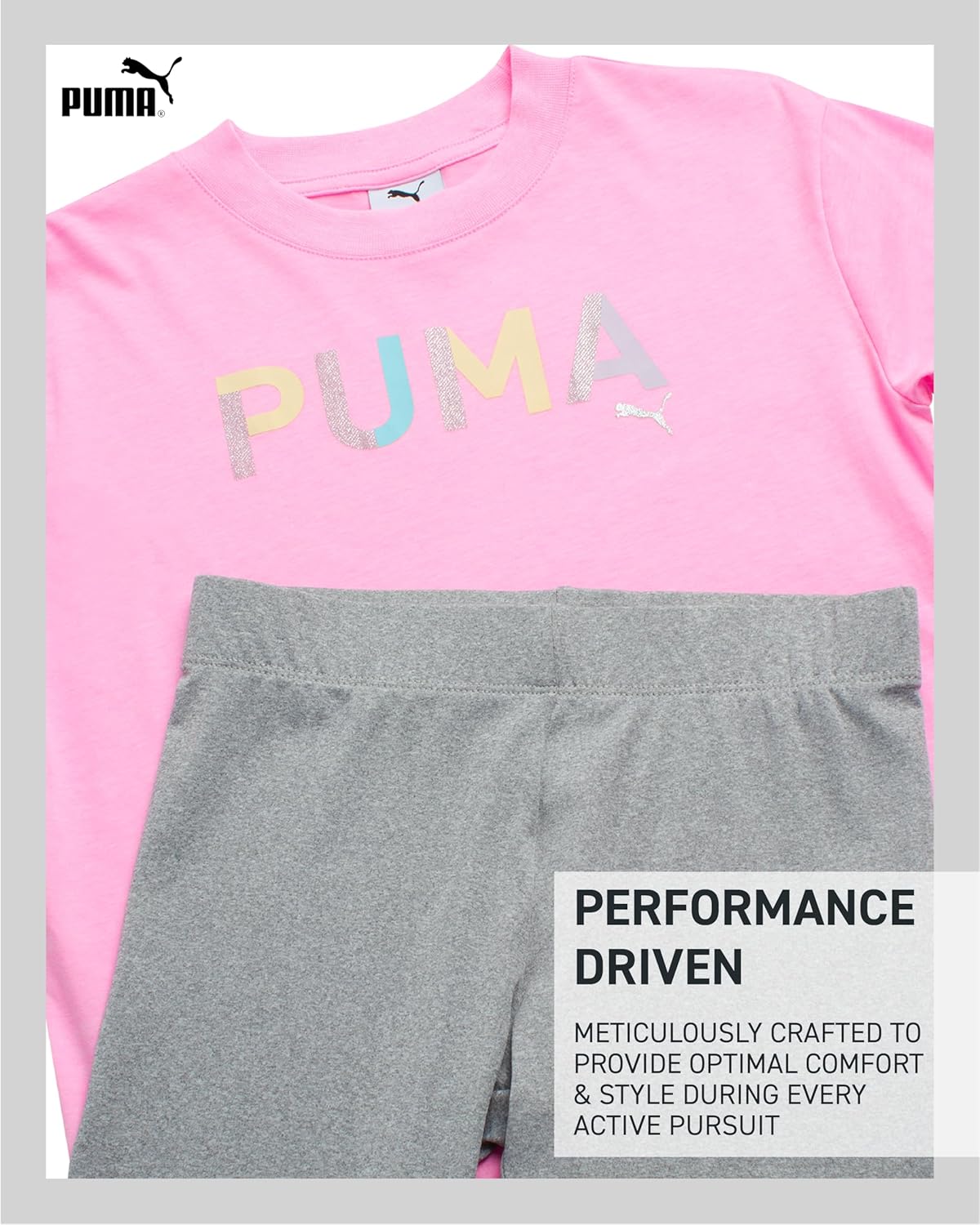 PUMA Girls' Biker Short Set - 2 Piece Short Sleeve Crewneck Graphic Tee Shirt and Bike Shorts for Girls (Sizes: 7-14) - Image 3