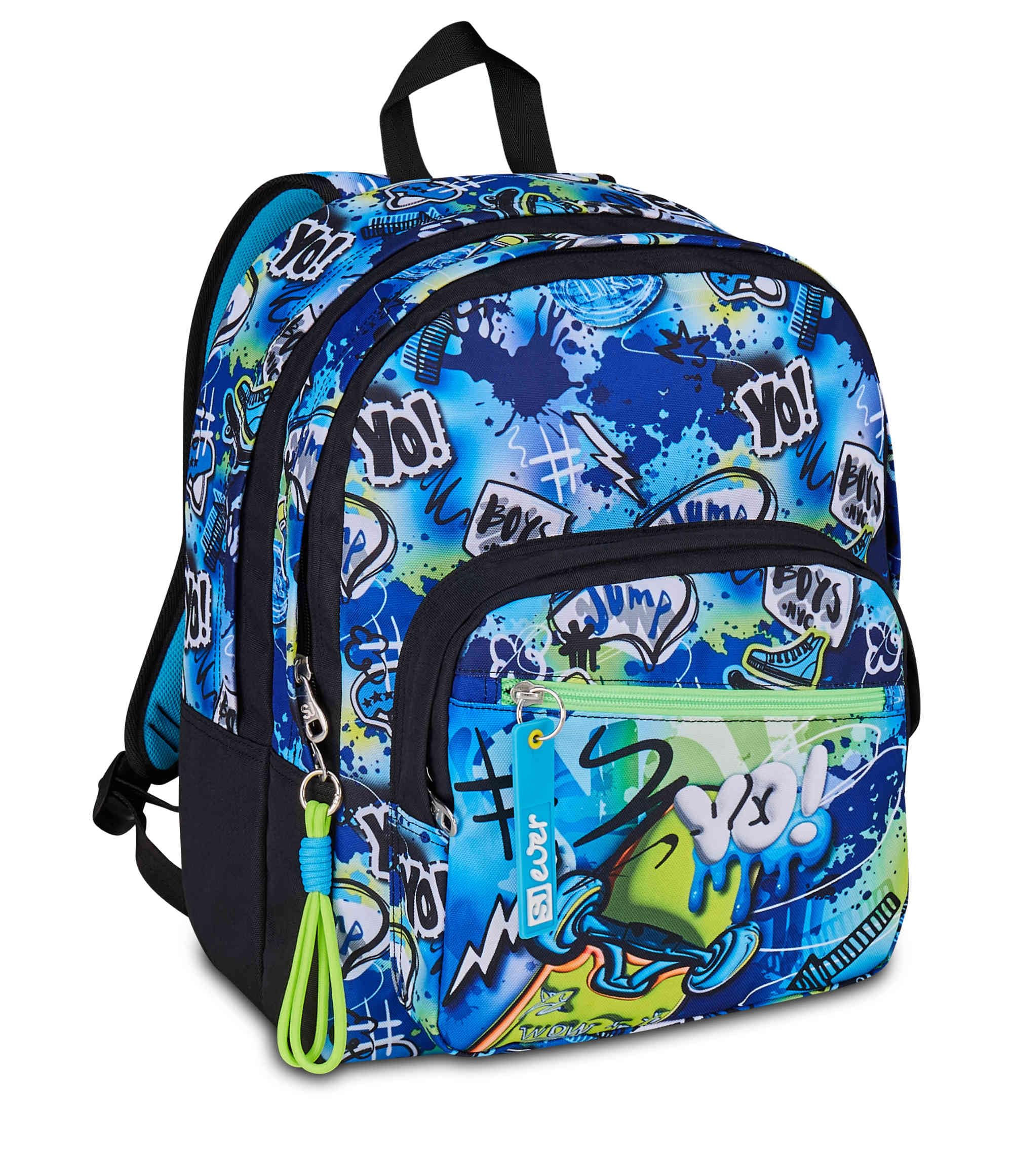 SJ GANG STYLE JAM GANG Zaino Scuola Doppio Scomparto, Sj Ever Cloudy Blue, Azzurro, 31 L, Con Tasca Porta Borraccia e Charm Staccabile, Elementari, Bambino