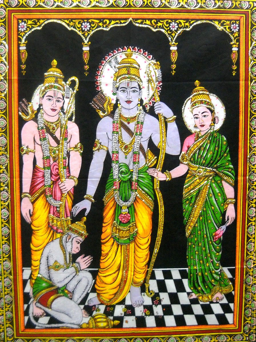 Ram Darbar religious batik Cotton Wall Hanging Painting : Size 43"x30" Inches
