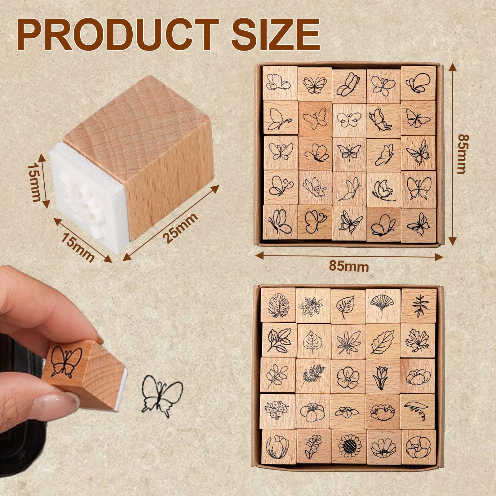 SZSMW 50 Tampon Bois - Mini Tampons En Bois - Tampons DéCoratifs En Bois - Parfait Pour Les Albums Photo,Les Albums,Les Lettres,Les éTiquettes Et Est Un Excellent Cadeau pour Les Amateurs D'Artisanat