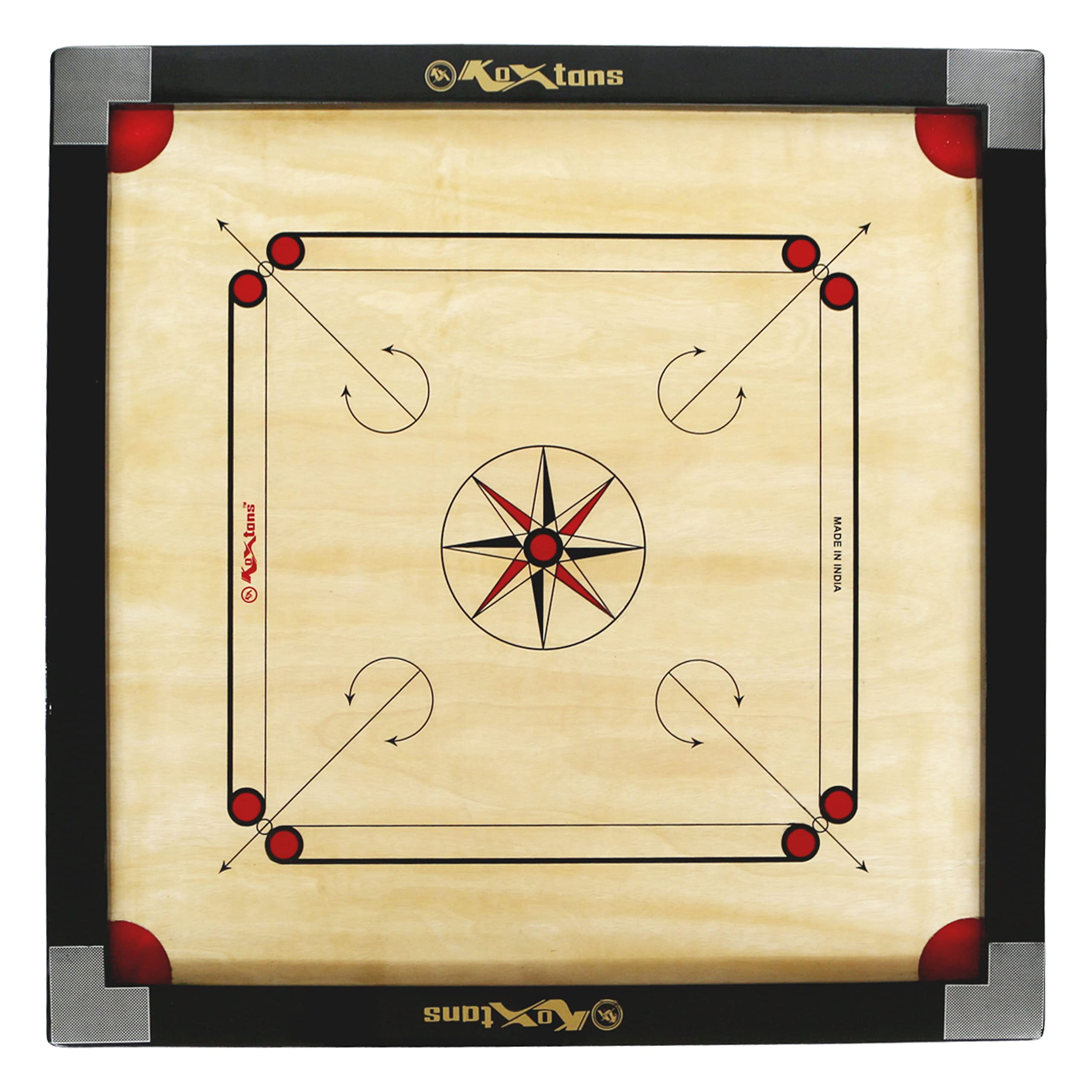KOXTONS - Carrom Board Full Size Cut Pocket with 2" Border (Premium) with STRICKER & Accessories