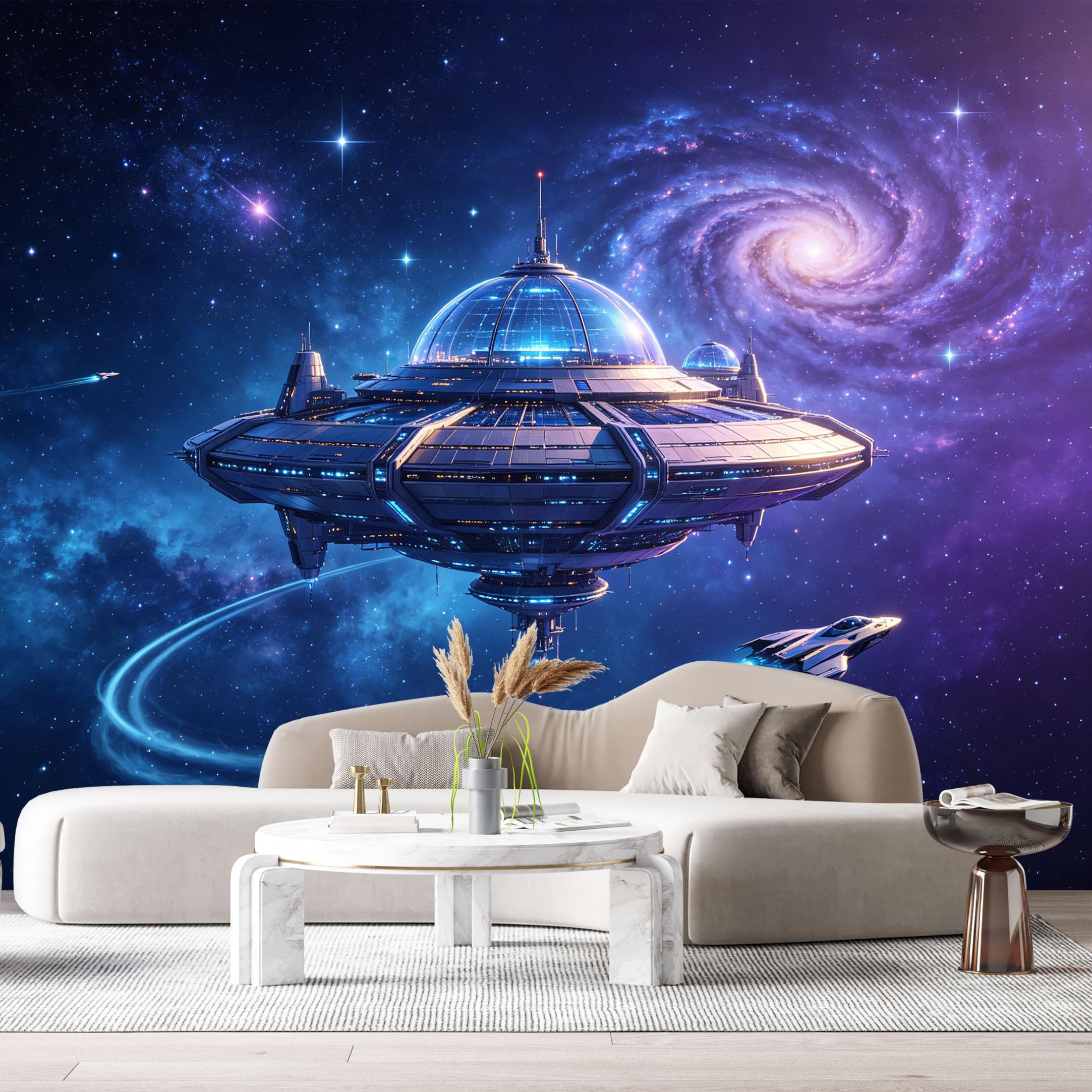Agglomerix Bh2604180290 Custom Size Wall Murals Futuristic Space Station Galaxy View Modern Sci Fi Universe Scene Selfadhesive Wall Fabric Removable Large Wallpaper For Living Room