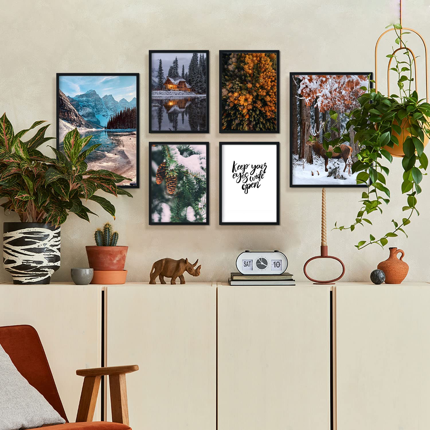 Nacnic Set di 6 posters Lago Helado. Stampe ad arte murale estetica per la camera da letto o il design del soggiorno. Dimensioni A3 e A4. con cornice bianca.