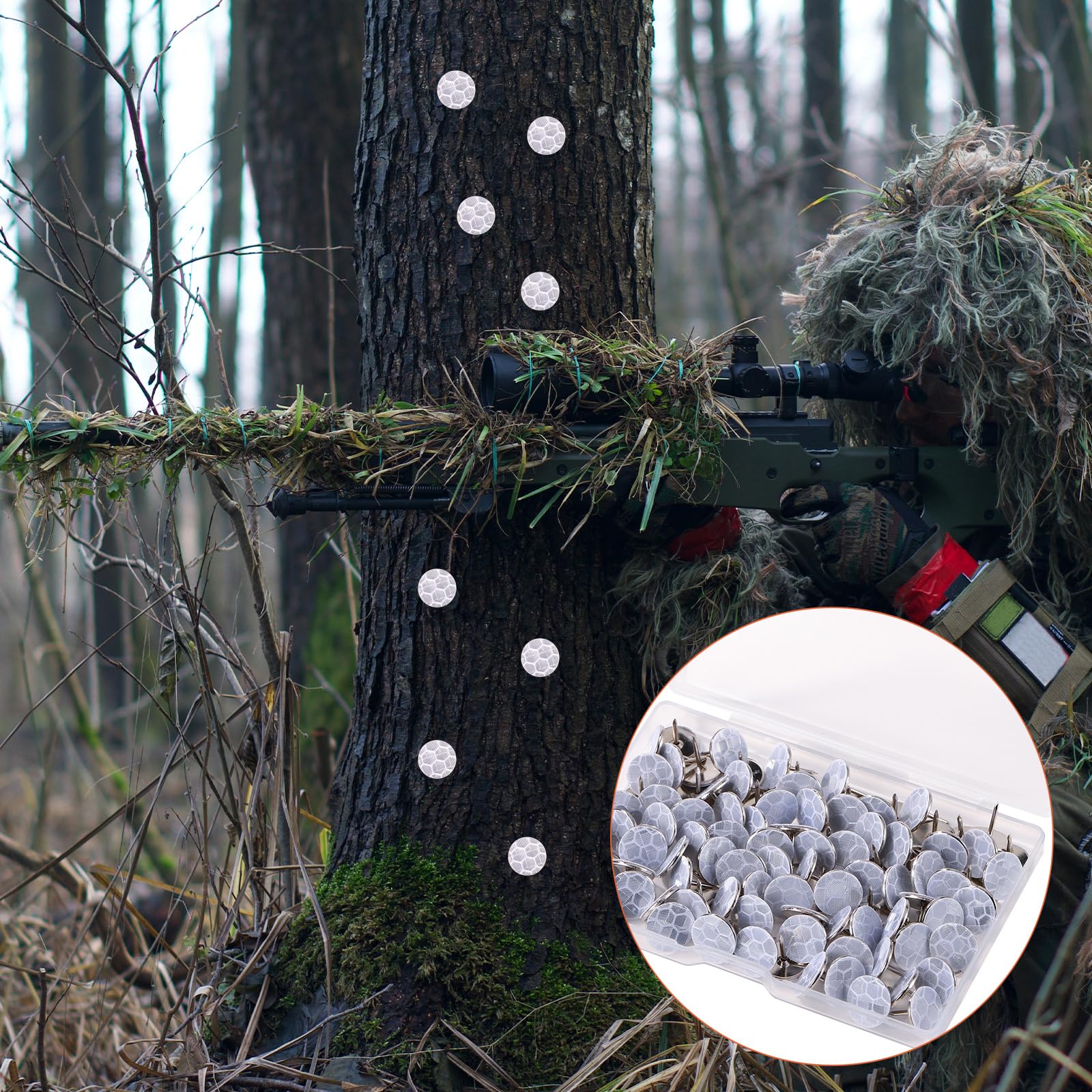 XIHIRCD 100pz Puntine Riflettenti per la Marcatura dei Sentieri, Puntine Luminose Marcatori di Sentieri Riflettenti Puntine Riflettenti per la Caccia Campeggio Supporto Alberi