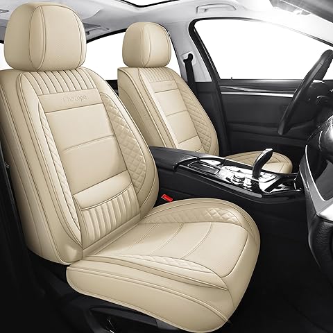 Chezope Front Pair Set Leather Car Seat Covers-Waterproof Durable Automotive Protection Seat Cover Fit for Most Cars, SUVs, Sedans & Trucks (Front Pair A-Beige)