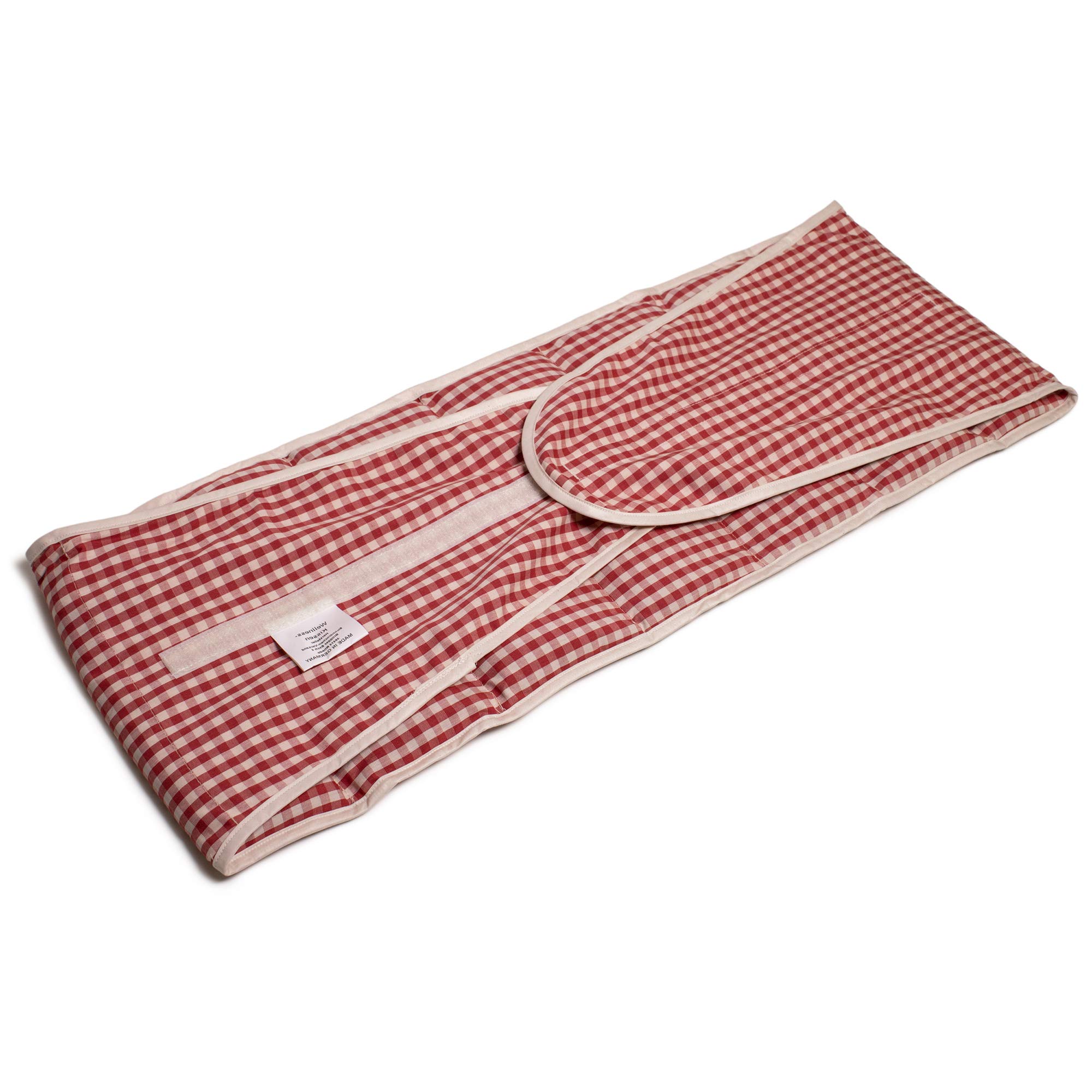 Faja térmica lumbar de semillas con cierre, largo aprox. 135cm (algodón orgánico rojo y blanco). Saco térmico para la espalda. Pepitas de uva