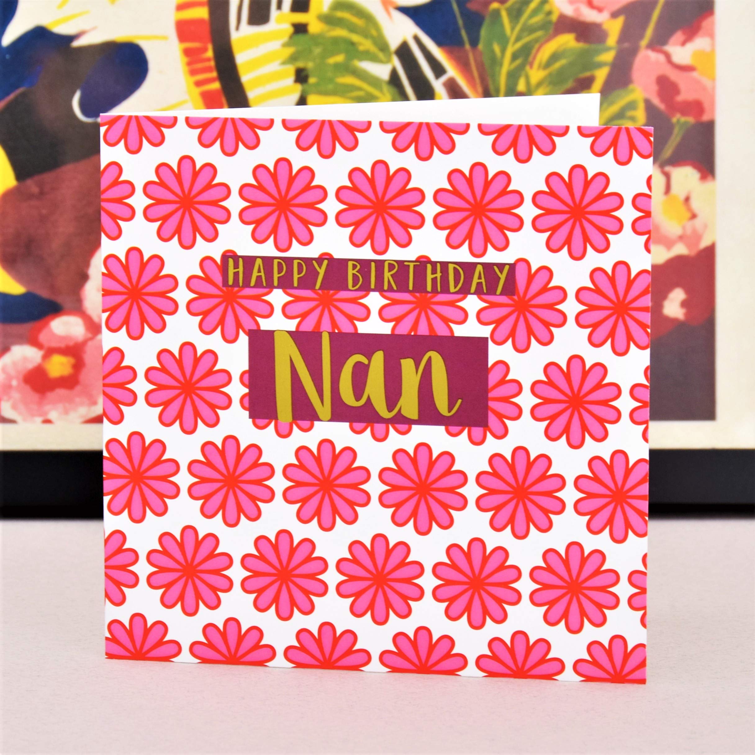 Pom Pom Happy Birthday Oma Grußkarte – Handgefertigt In UK, Mit Buntem Pompon, Blanko Innen