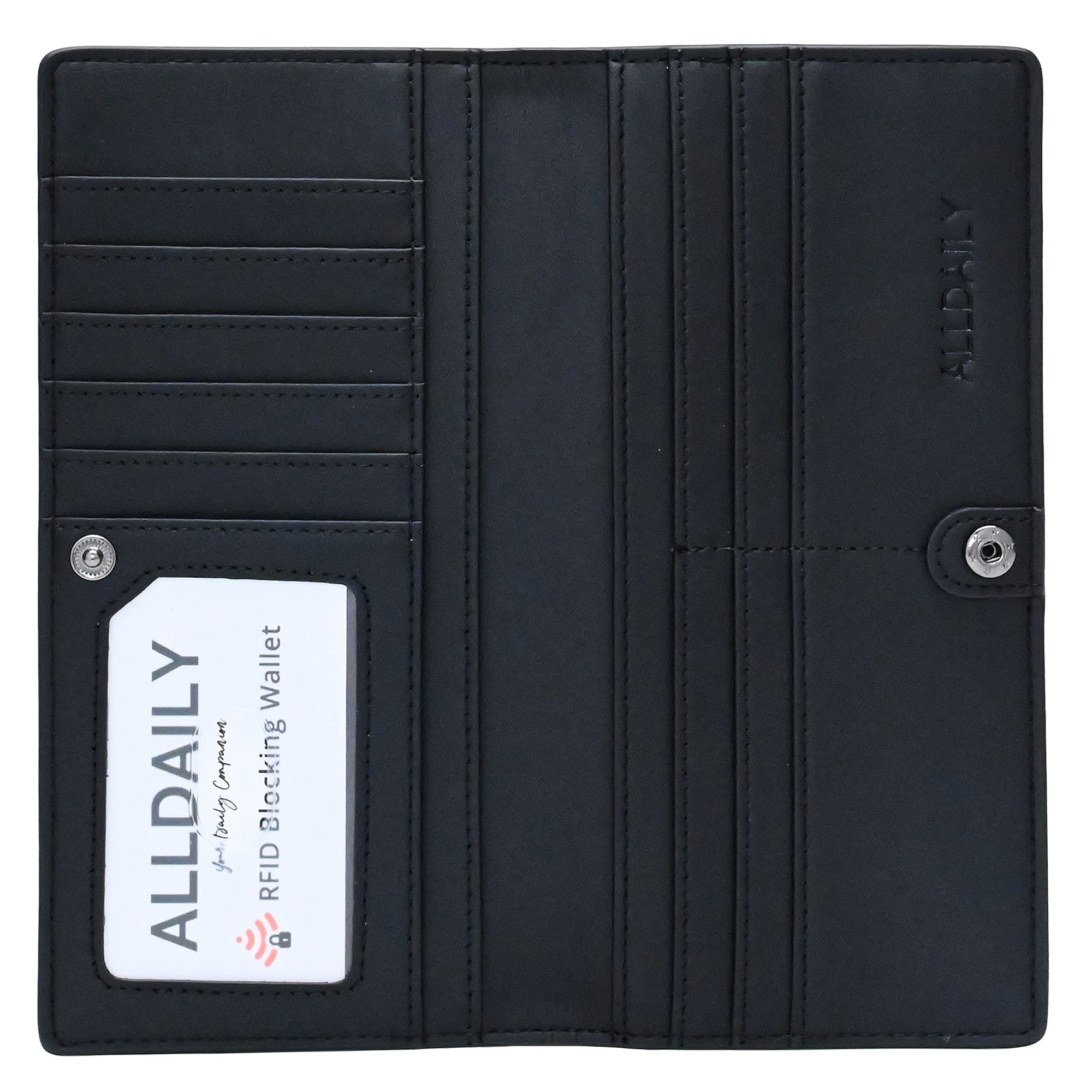 Alldaily Ultra Slim Thin Women Wallet RFID Blocking Credit Card Holder Bifold Long Ladies Billfold (Black)
