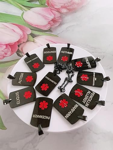 Miniatura 4 de Collar de identificación de alerta médica para hombres y mujeres, acero inoxidable, etiqueta de identificación médica, collar de alerta médica de