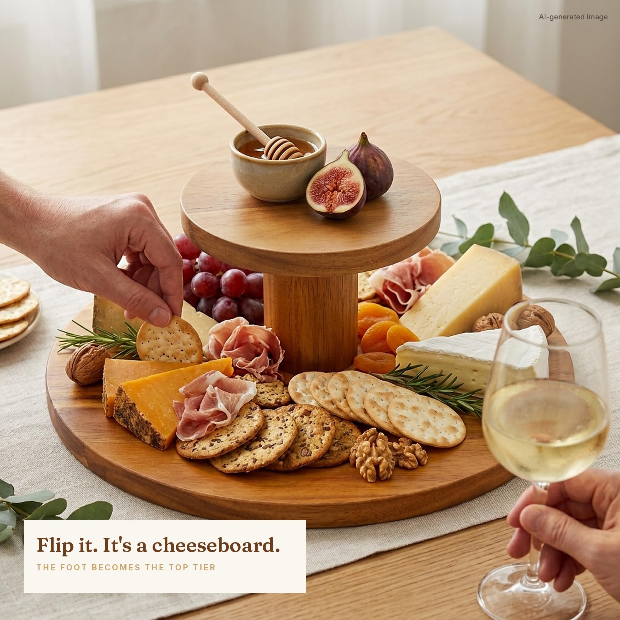 Royalty Art Présentoir à gâteaux en bois d'acacia – Pied amovible 3 en 1 de 30,5 cm et planche amovible, plateau à fromage et dessert à 2 niveaux, couvercle dôme en acrylique incassable pour gâteaux