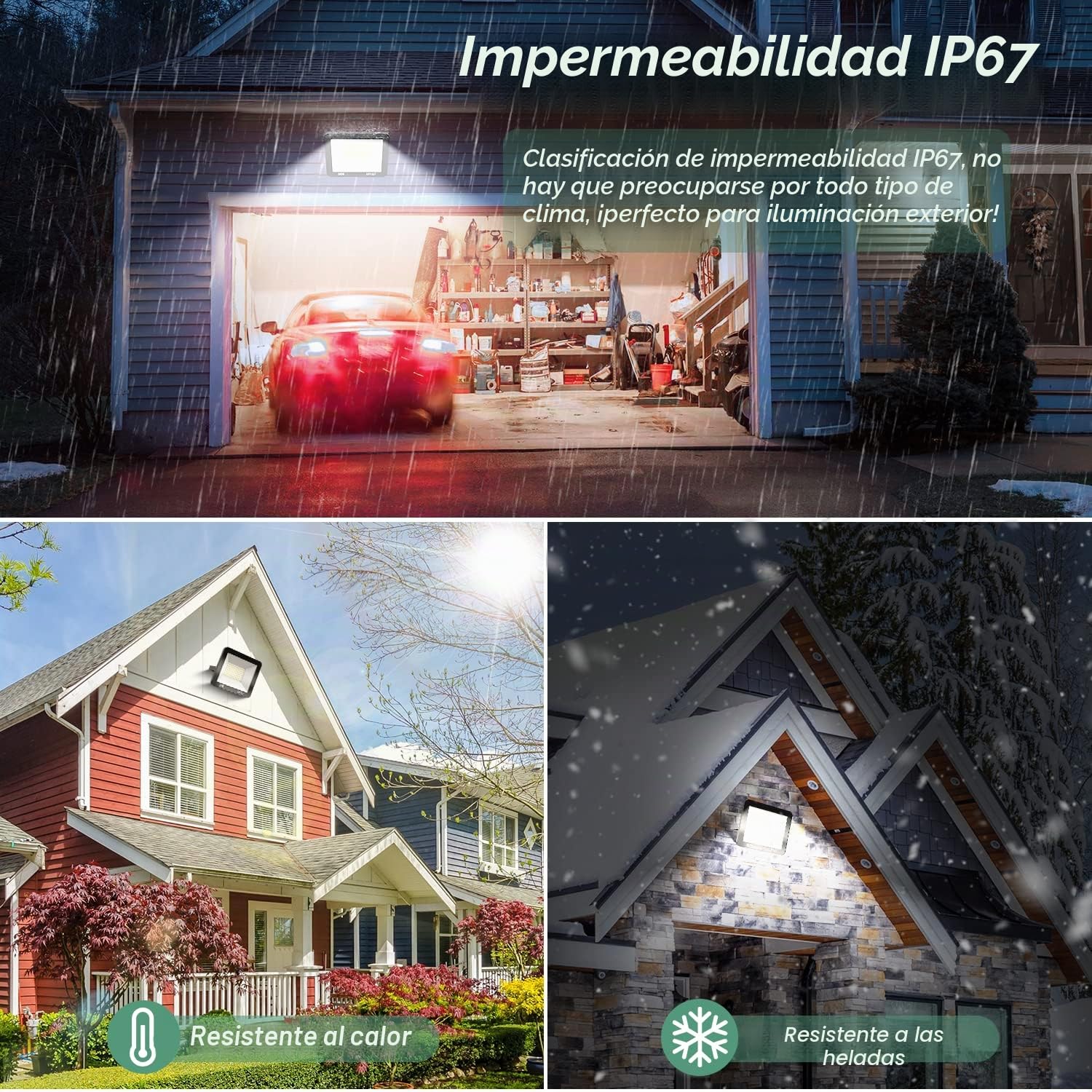 Focos LED Exterior 100W IP67 Impermeable Proyector Exterior 2 Pieza | 6500K Blanco Frío Luz de Seguridad, 10000LM Potente Luces LED Exterior para Terraza, Garaje, Taller, Jardín
