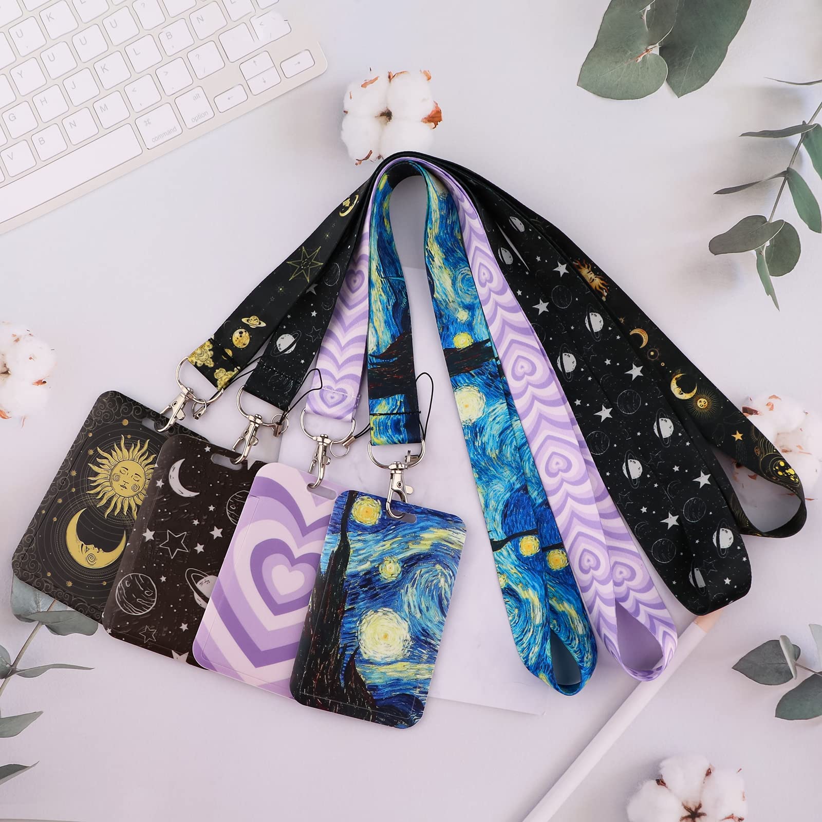 juanooo Van Gogh ID Card Holder with Lanyard & Retractable Badge Reel Key Lanyard for Women Men Girls for ID Badges Doctors Nurse Keychain Neck Lanyard for Keys 49 * 2.5cm - Image 2
