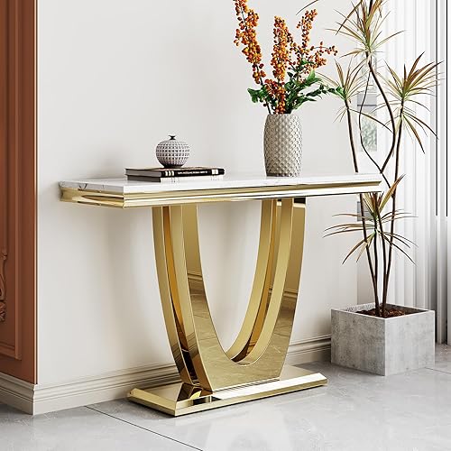 Miniatura 66 de SSLine Mesa de Centro Rectangular de Mármol Sintético para Sala de Estar, Mesa Central Moderna de Mármol Blanco de Lujo con Base de Diamante Mesa de