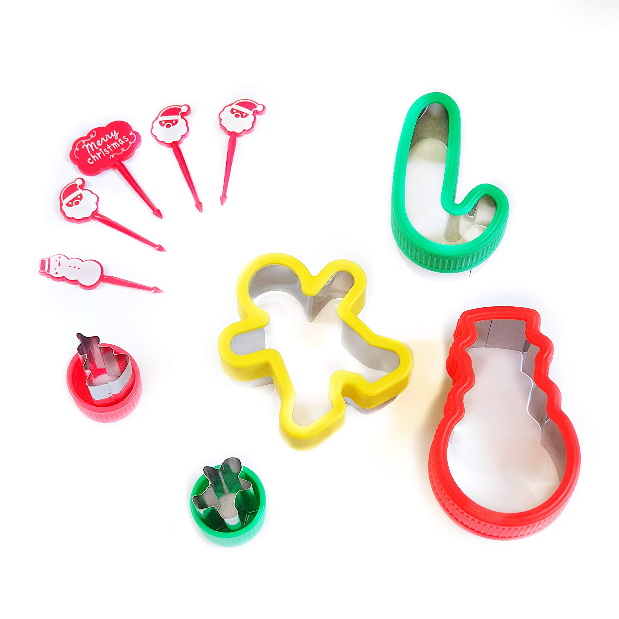 Citron Stainless Steel Set of Christmas Cutters_ 10PCS, Ginger bread man, Snow man, Candy cane, Food picks Santa…