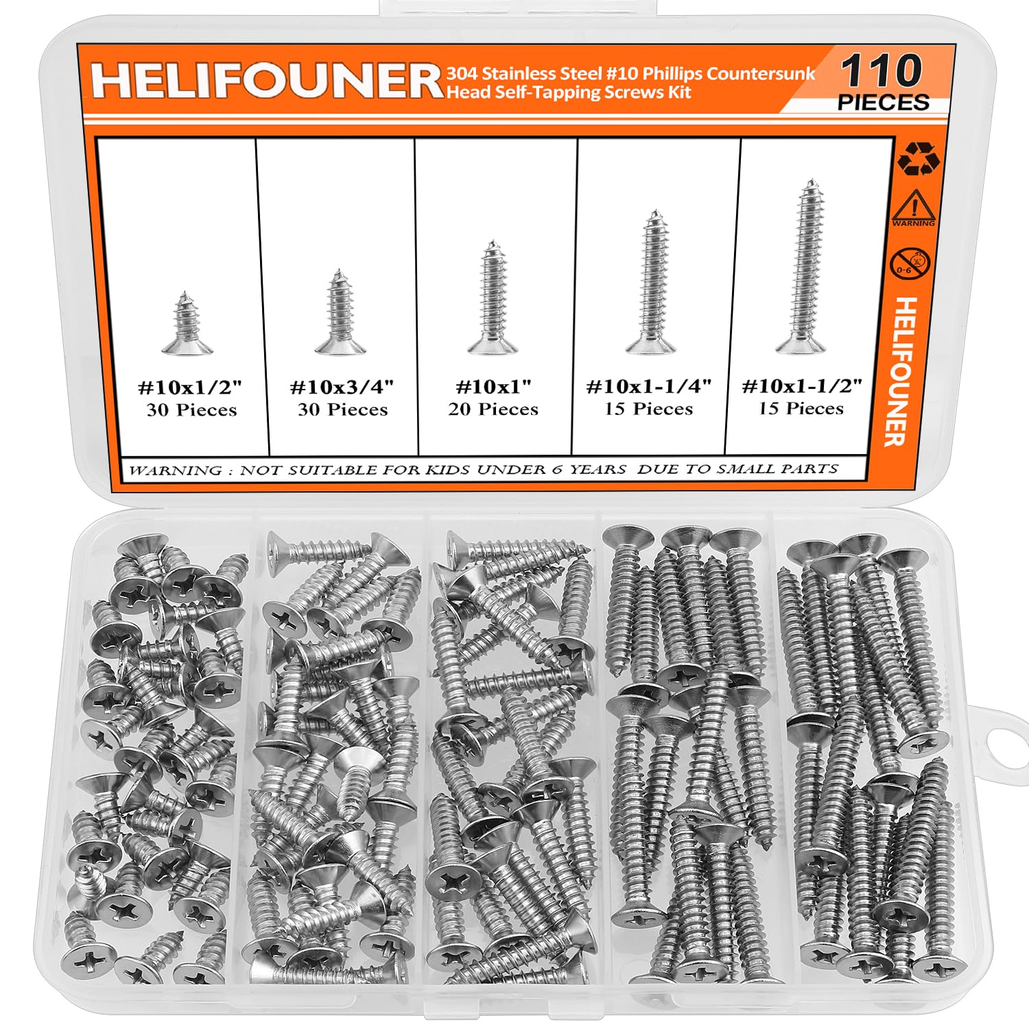 Stainless Steel Wood Screws - 240 Piece Set -9