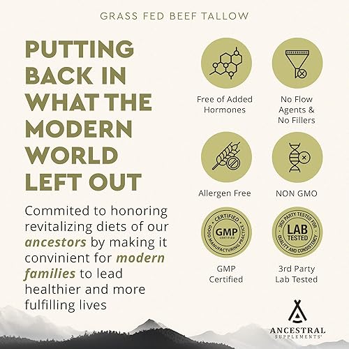 Vista 5 de Ancestral Supplements Cápsulas de sarga de ternera alimentadas con pasto, suplemento nutritivo de grasa renal que apoya huesos, dientes, encías