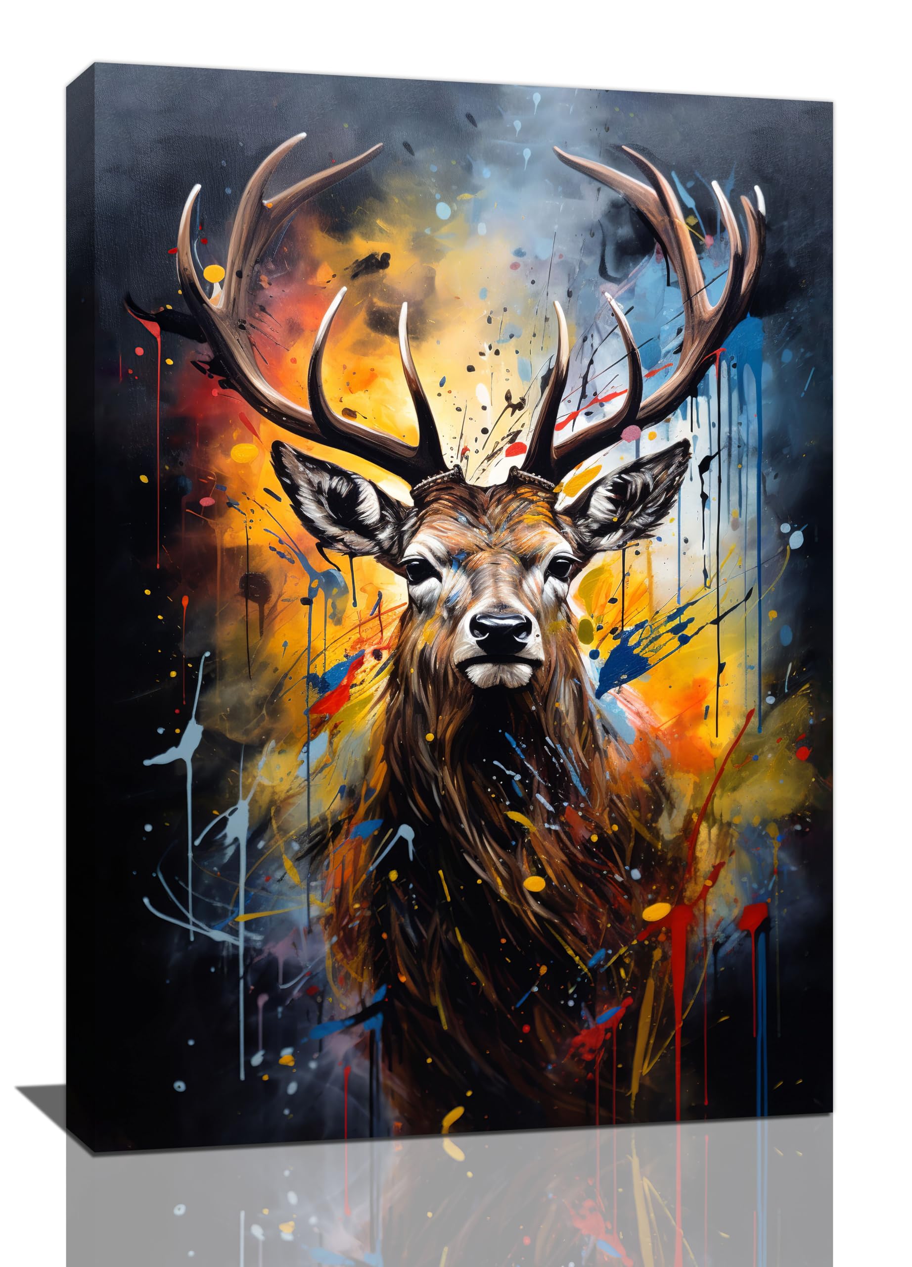 LMYSXAOZ Deer Wall Art Banksy Elk Pictures Decor Hunting Canvas Prints Framed Artwork Paintings Poster Decorations for Home Bathroom Kitchen Bedroom Living Room Dinning Office 16"x24"