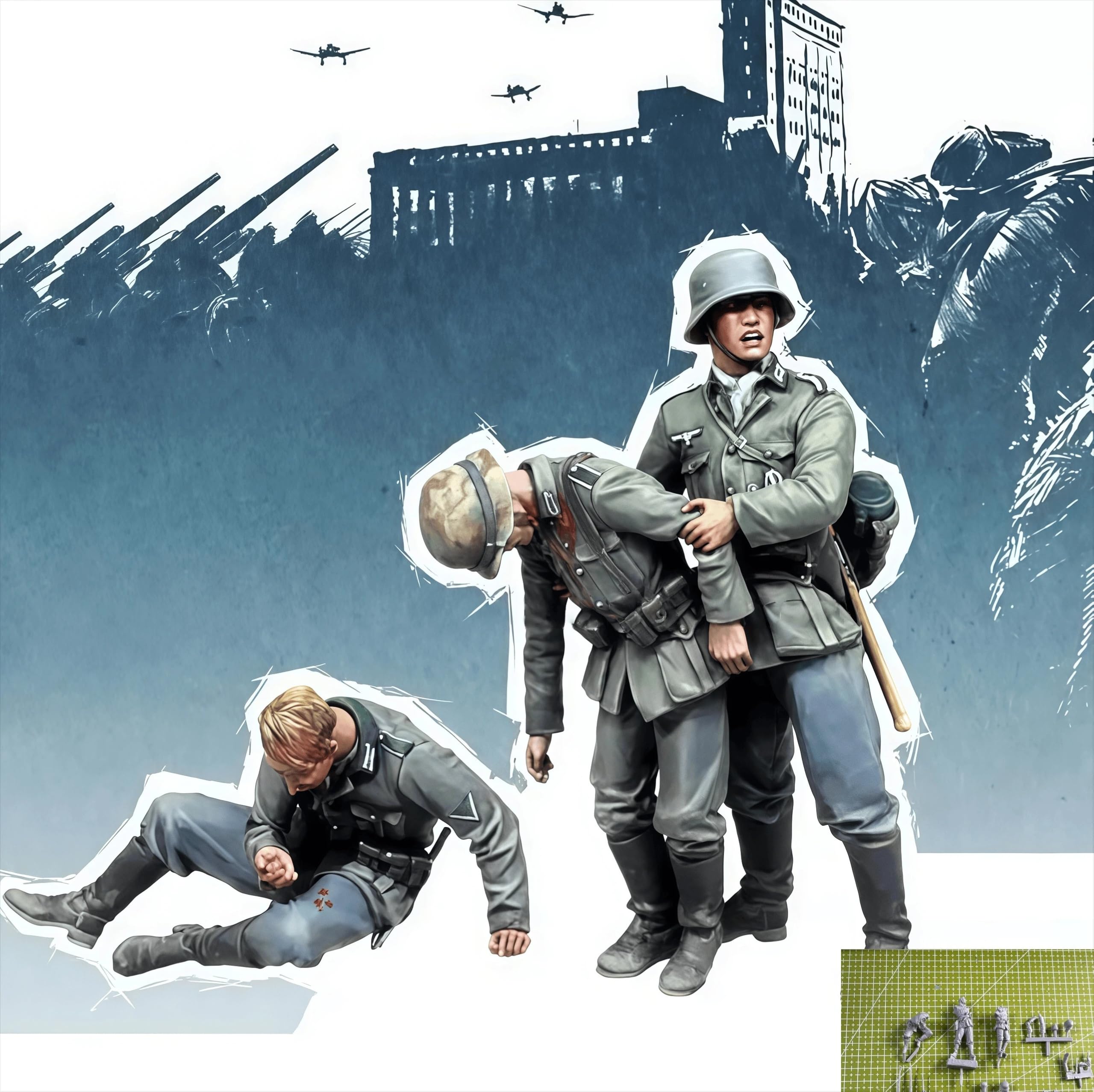 1 35 Cast Resin Model Kit, WWII Soldier Model for 3 People, Unpainted