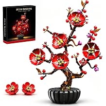 Plum Blossom Building Block Set for Adults, Artificial Flower Bouquet with Vase, Dinner Table Centerpiece Home Decor, Gift for Mother's Day and Christmas 599 PCS