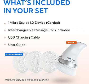 Vibro Sculpt 1.0 Body Sculpting Machine Handheld Lymphatic Drainage Massager - Skin Tightening Device with 5 Pro Pads for Belly, Arms, Legs & Glutes