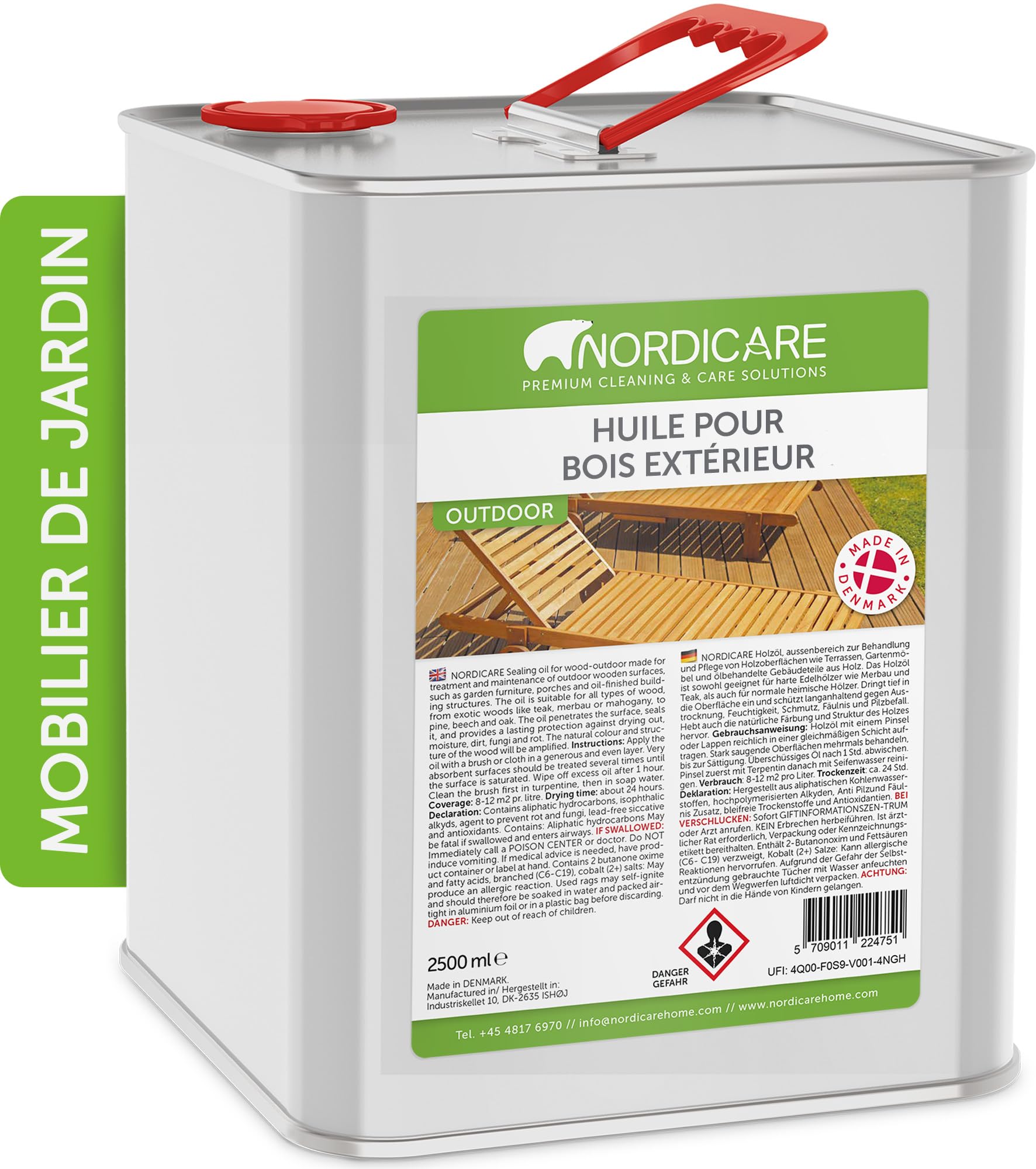 Nordicare saturateur bois exterieur [2,5L] vernis bois exterieur incolore pour tous les bois à l'extérieur, huile de lin pour bois exterieur & teck, huile teck