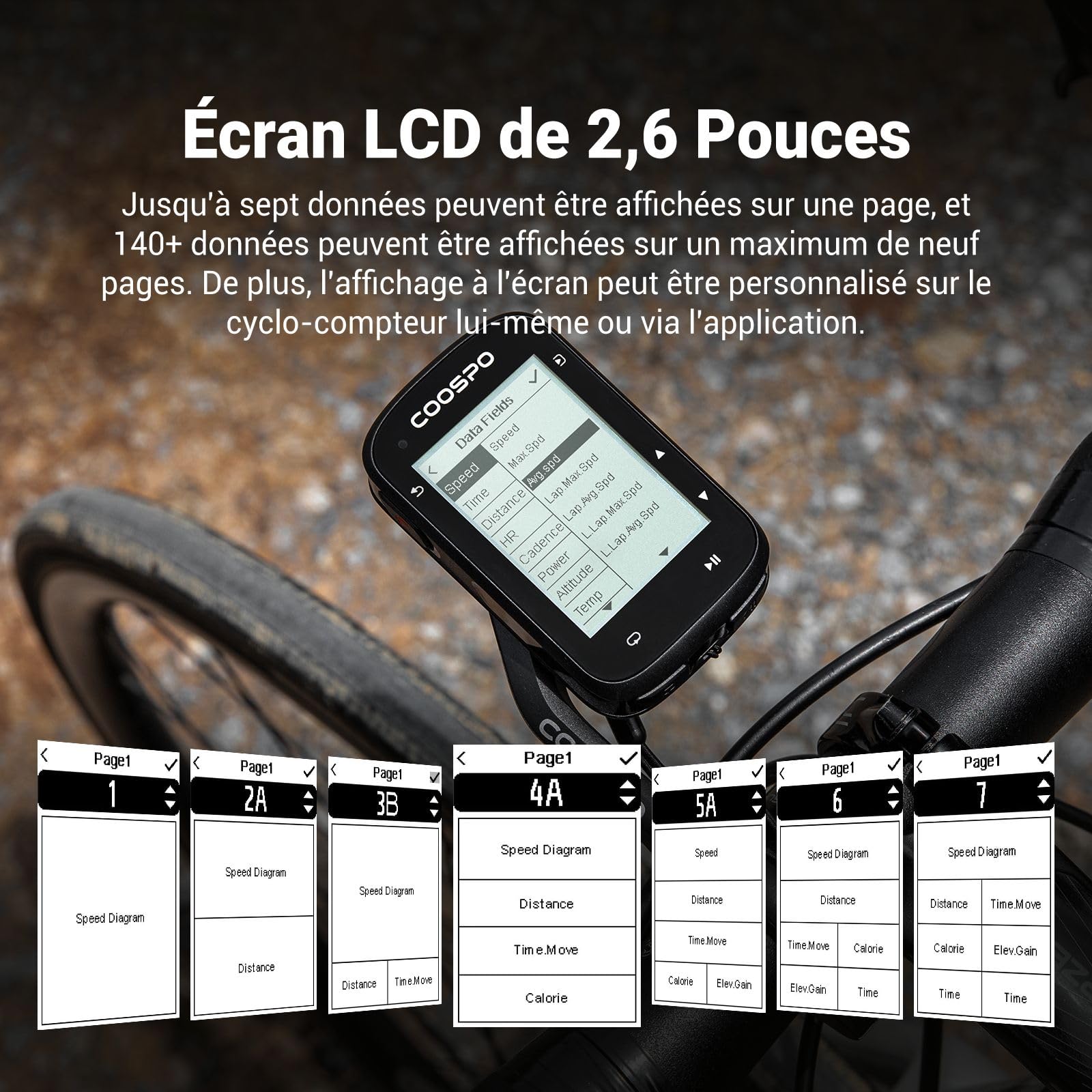 COOPSO CS500 Compteur GPS Vélo sans Fil, Navigation Routière avec IPX7 Etanche, 45H Vie de la Batterie Navigation Écran de 2,6'' Soutien BLE5.0 & Ant+