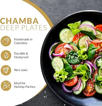 Authentic La Chamba Deep Plate - Elegant, All-Natural Black Clay Dish for Dinnerware and Serving - Microwave Safe Earthenware, Handmade in Colombia, 6 Diameter