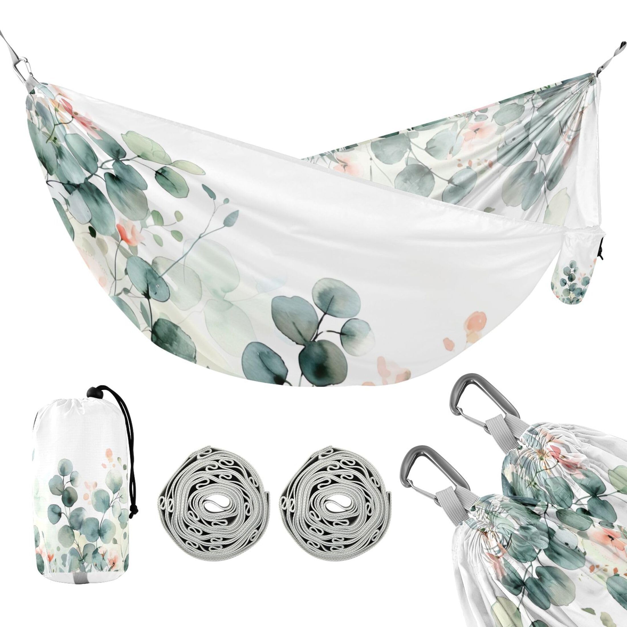 Takiito Watercolor Leaves Hammock 330 lb Capacity Travel Camping Hammock with Tree Straps, Portable Lightweight for Outdoor Beach Backpacking Backyard Patio