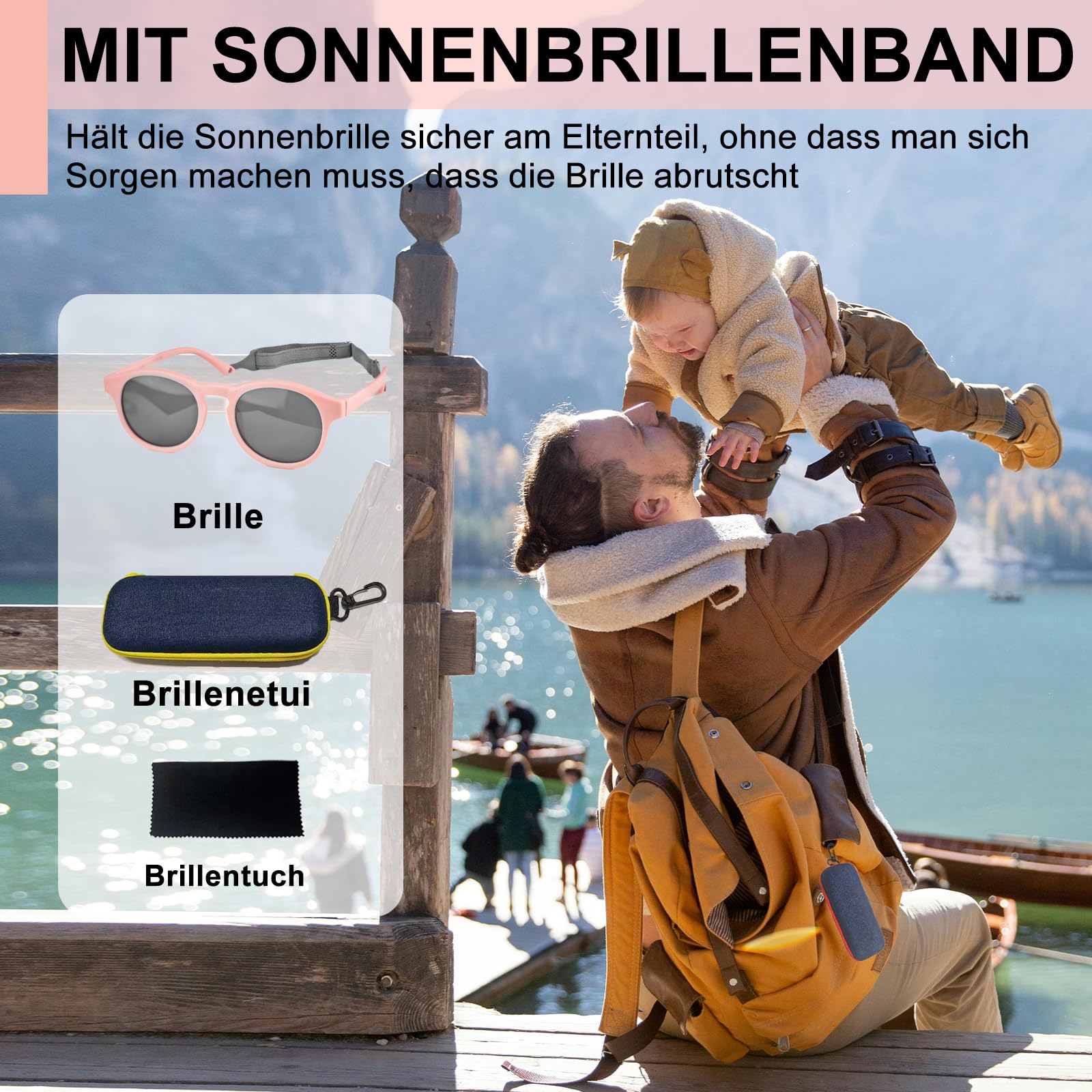lunettes de soleil bébé 0-36 mois, Protection UV400 Polarisée, avec étui à lunettes de soleil et chiffons de nettoyage, bandeau ajustable, monture polarisée flexible - Pour Enfant