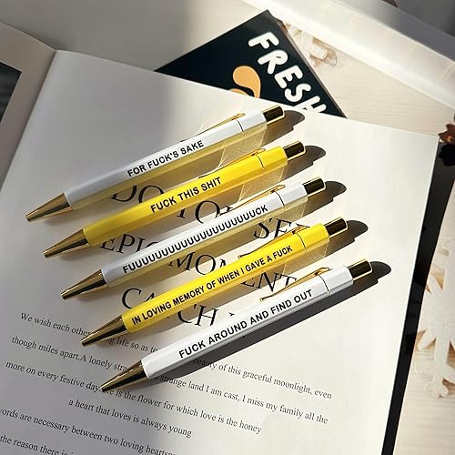 Miniatura 2 de Kapoorow Juego de 5 bolígrafos divertidos FUCK personalizados, bolígrafos ofensivos con citas divertidas y vibrantes, juego de bolígrafos diarios,