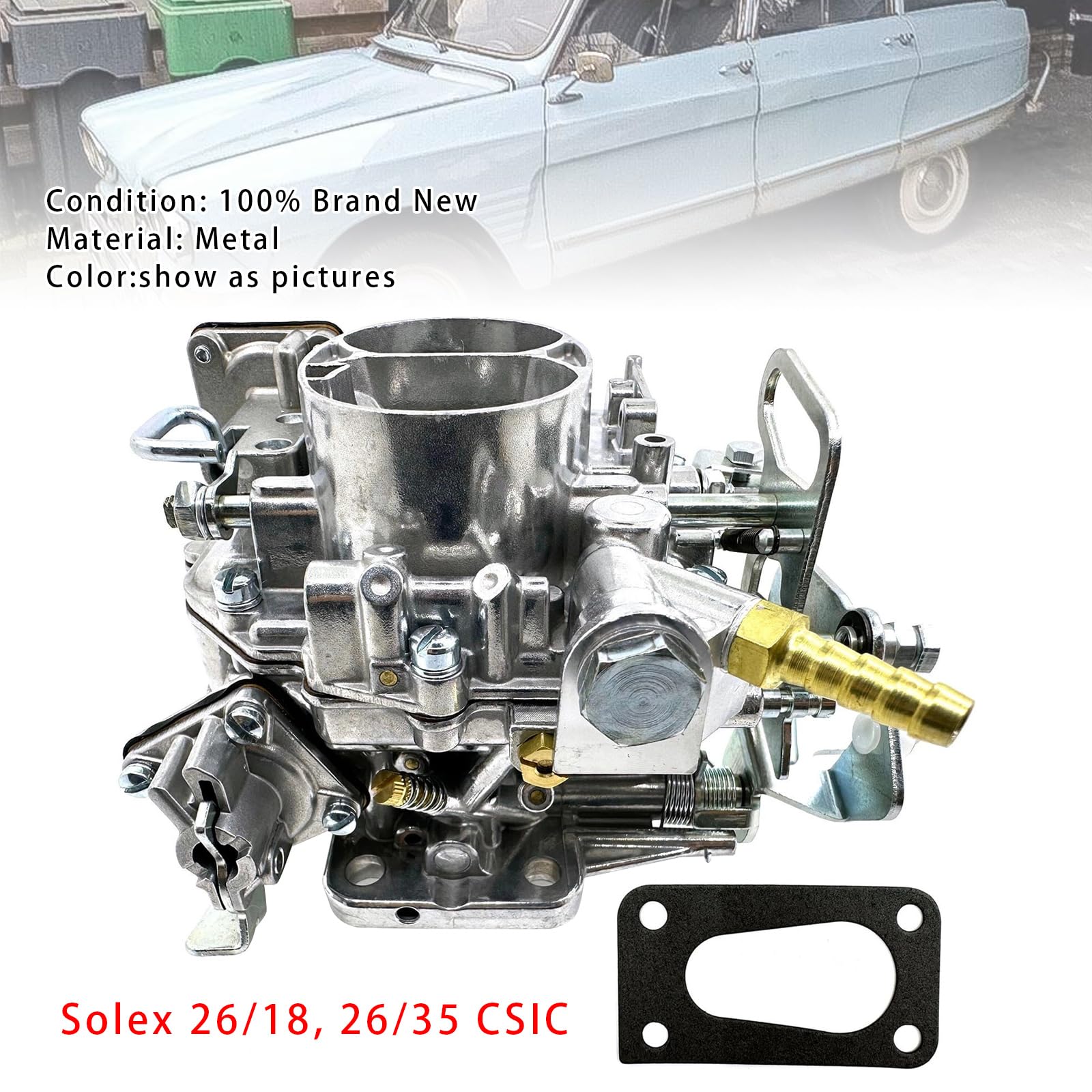 Carburador para Solex 26/35 CSIC 26/18 para Citroen 2CV6 Acadiane Dyane Ami 68 2CV Burton Mehari 602cc Carburador de dos etapas de repuesto directo con boquillas 26/18 mm y mariposa manual