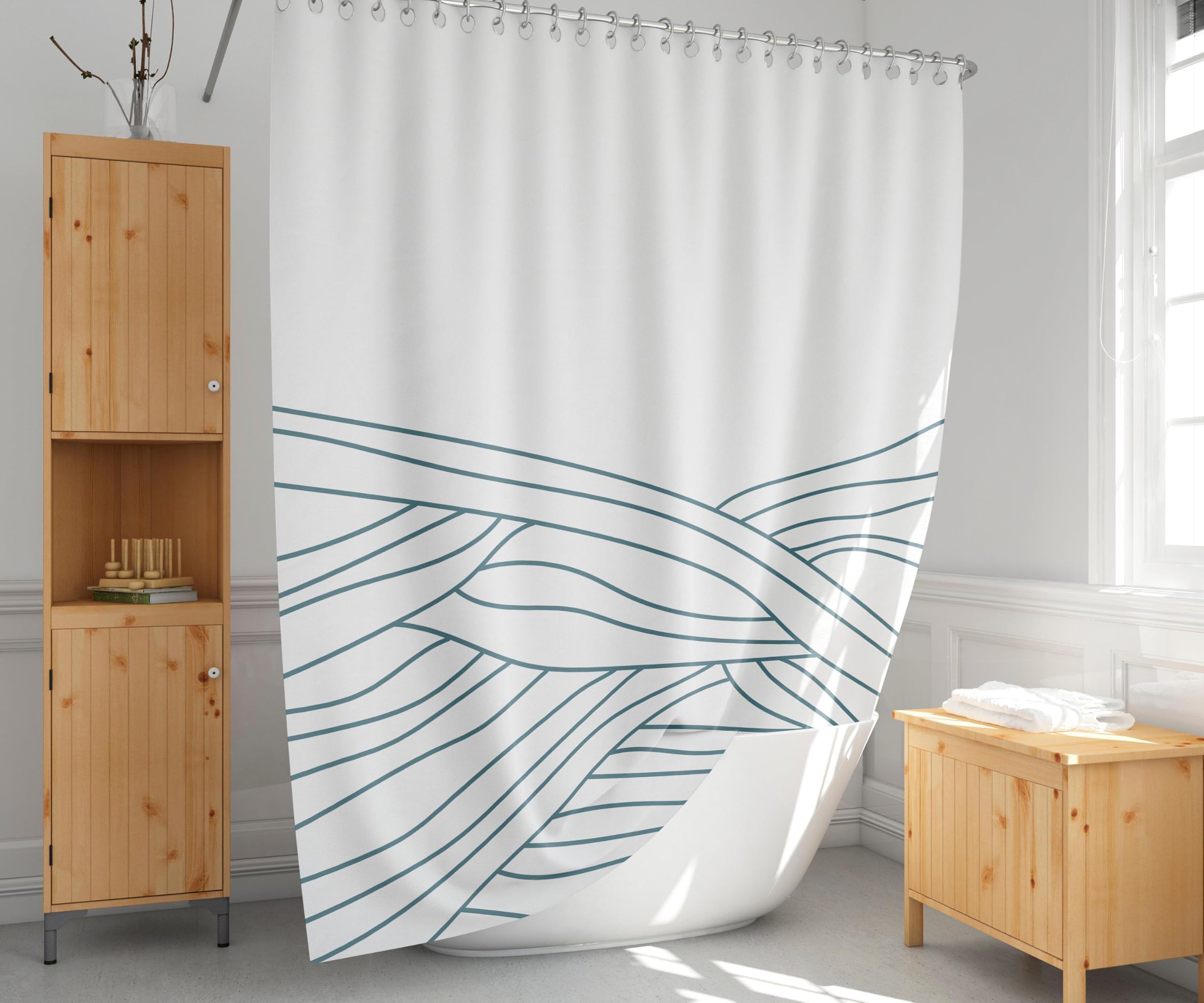 Rideau de Douche Minimaliste,Style Abstrait,Moderne et Simple,Extra Long et sur Mesure,Dimensions : 240 x 198 cm (l x H) avec 12 Crochets.