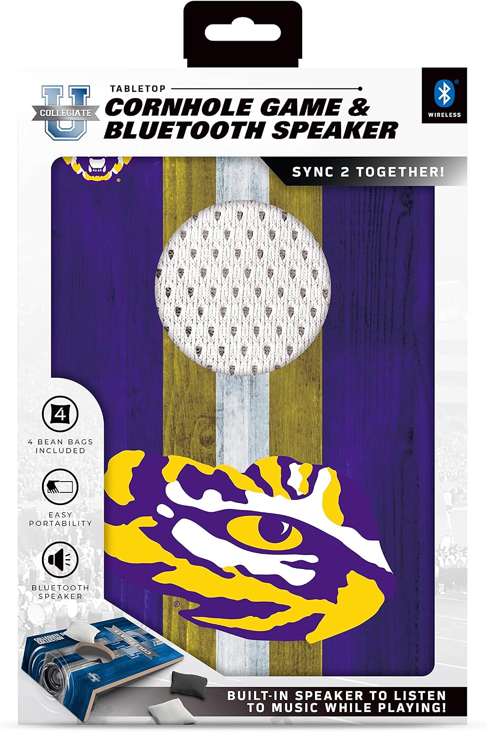 SOAR NCAA Tabletop Cornhole Game and Bluetooth Speaker, LSU Tigers