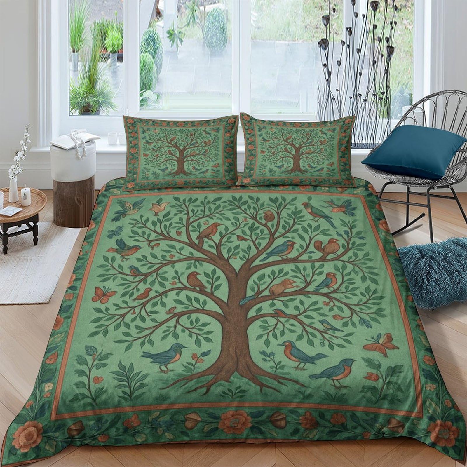 Ctjqhvkz Style-5 3D Printed Tree Of Life Fitted Sheet Microfiber Soft Forest Birds Bed Cover For Bedroom Guest Room Easy Care Decor Single（135X200cm）