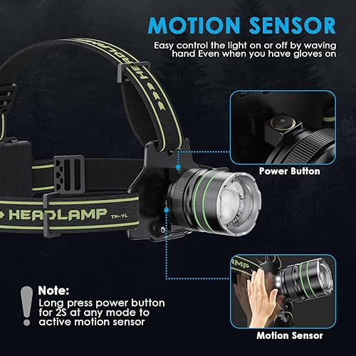 Miniatura 3 de YNYS Faro de caza recargable LED de alto lúmenes, 60 horas de larga duración con zoom y 10 modos e IPX7 impermeable y 90 ajustable, faro súper