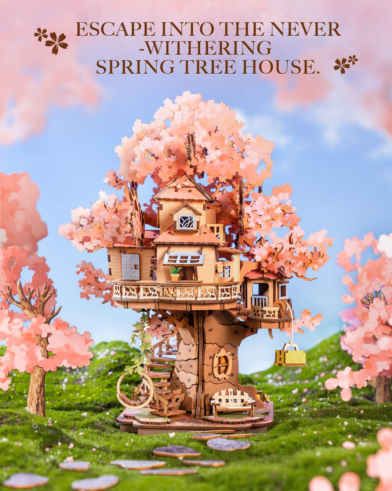 Rolife Puzzle 3D in Legno Casa sull’Albero di Sakura Miniatura Kit Modello Puzzle 3D in Legno per Adulti da Costruire Decorazione per Casa o Libreria Regalo di Compleanno